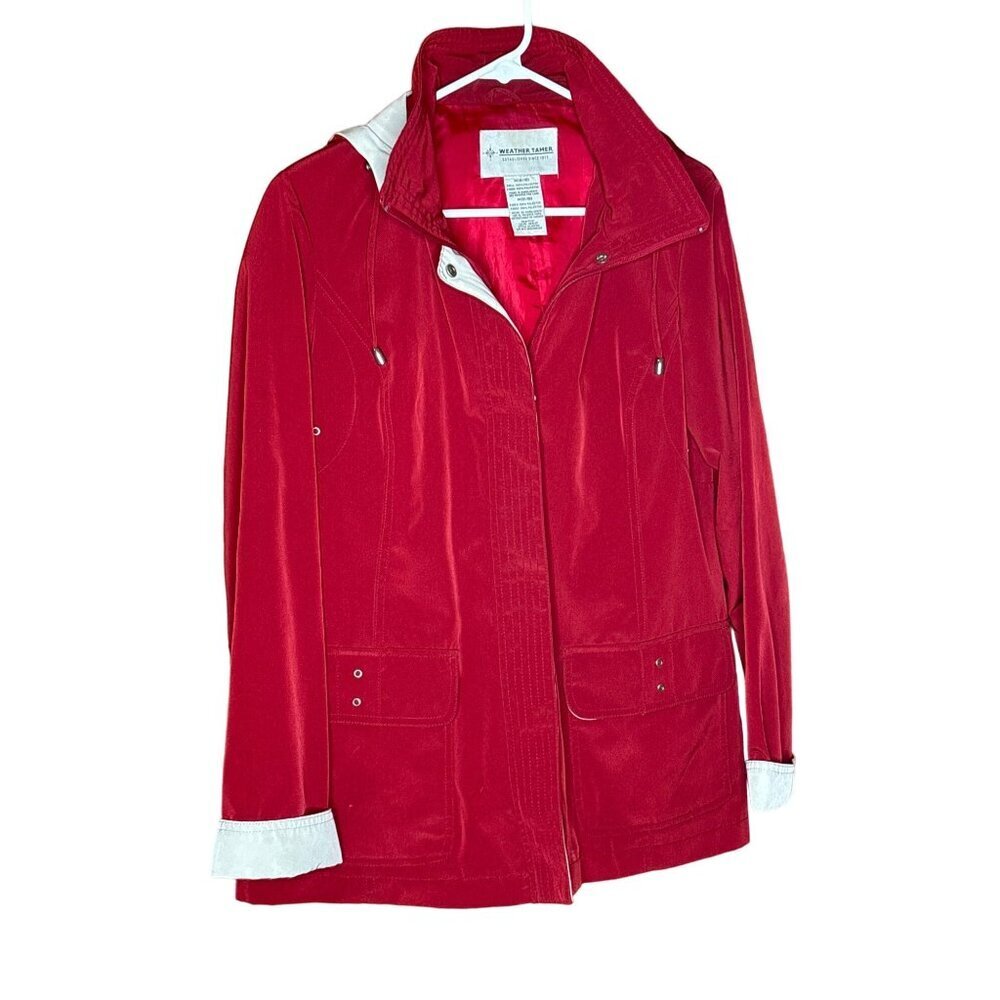 Vintage Red Womens Weather Tamer Rain Coat Jacket Hood Size Medium
